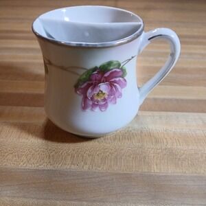 Vintage‎ Hand Painted Pink Rose Tea Cup W/ Strainer - Germany